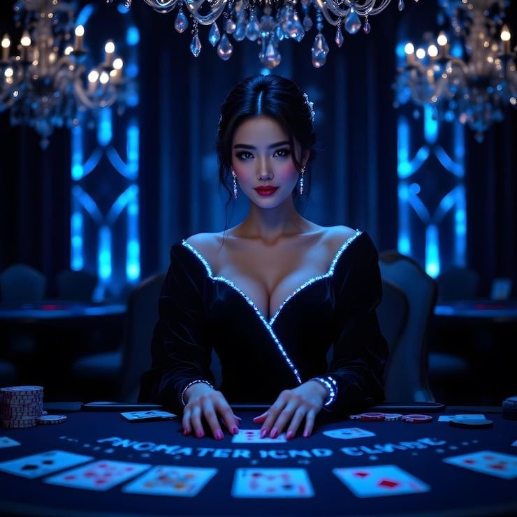 Studio produksi bocoran togel dengan meja dealer langsung dan peralatan HD multi-kamera